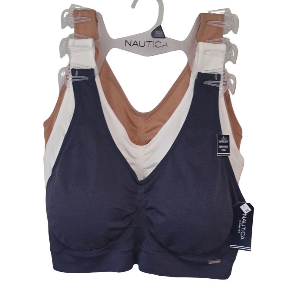 Nautica Comfy 3pk Active Athletic Sports‎ Lounge Bras Bralettes Plus Size 2X New